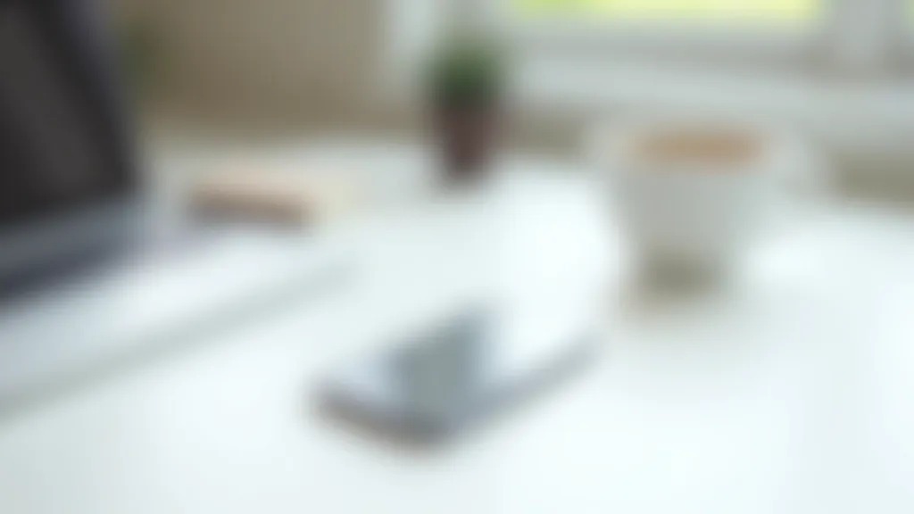 Modern minimalist workspace with smartphone protected by premium case, sitting next to coffee cup and notebook, natural window lighting
